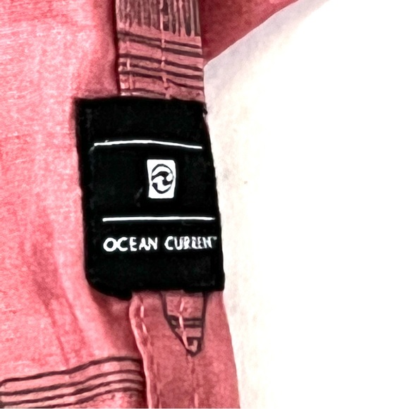 Ocean Current Button Up Red Long Sleeve Collared Geometric - Picture 9 of 11